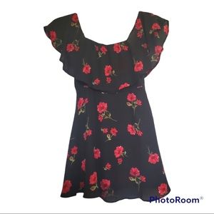 FOREVER 21 Black Floral A-Line Flare Dress - Size XS, 0